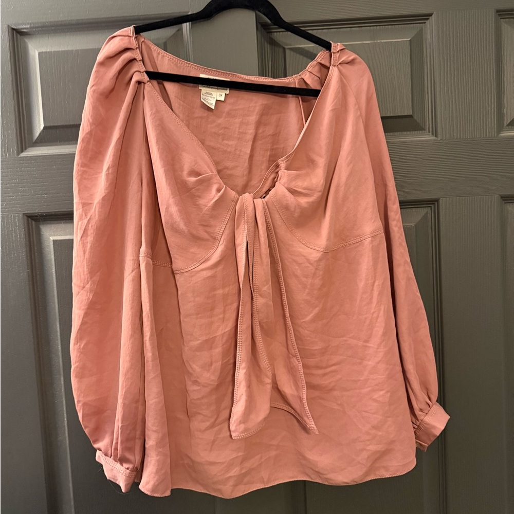 Lightweight Dusty Rose Tie-Front Peasant Blouse - Women